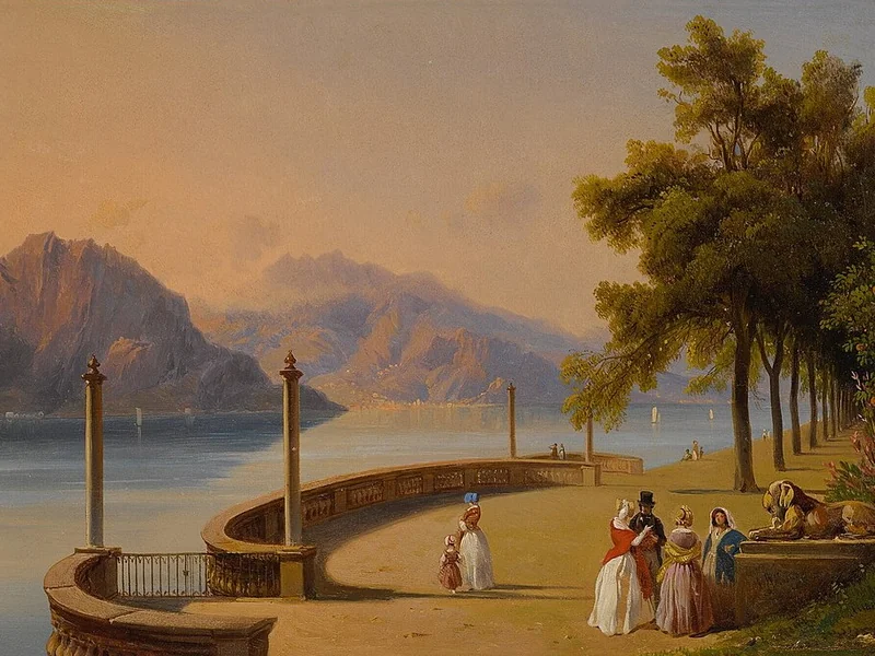 1795-Jean-Charles-Joseph Rémond - La terrazza di villa Melzi, con vista sul lago di Como